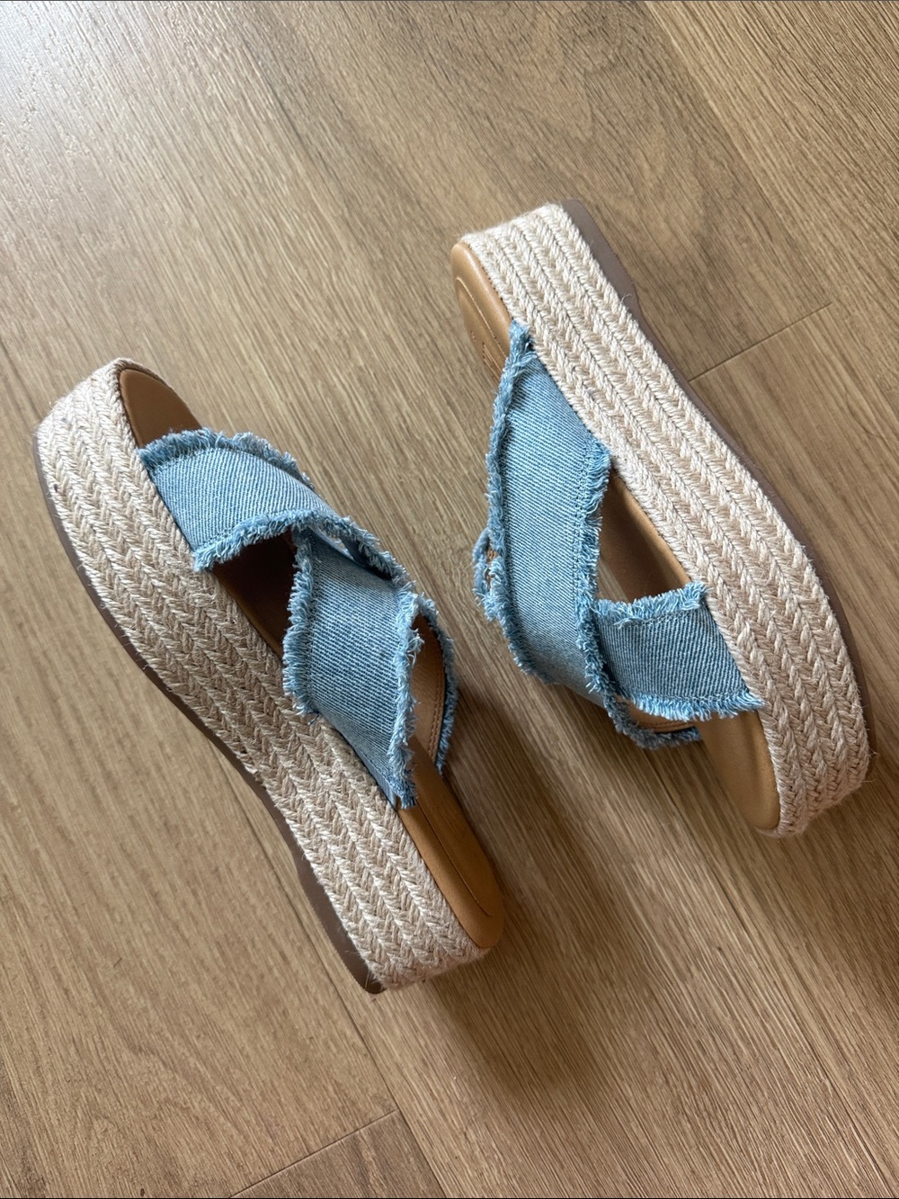 Light Blue Denim Platform Espadrille Sandals - Women's Size 6
